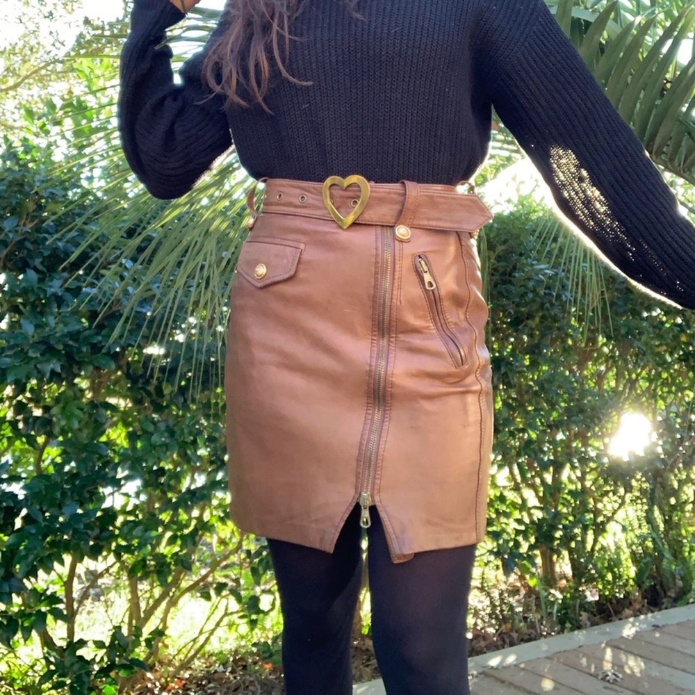 90s Moschino brown leather skirt
